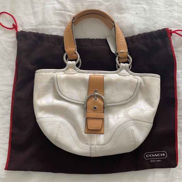 Coach satchel. White and silver. With original garment bag. - Picture 1 of 5